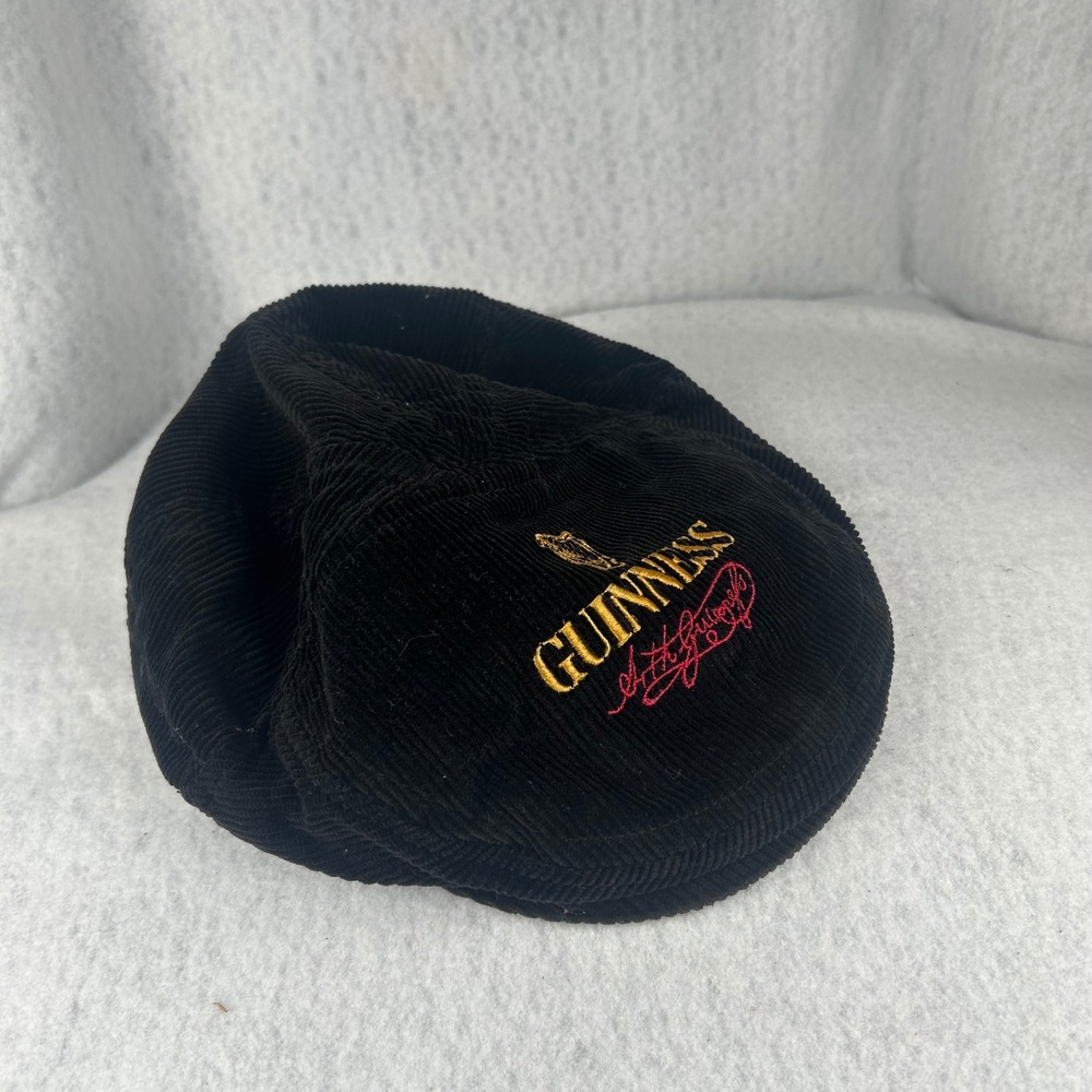 Guinness Flat Cap Mens OSFM Black Corduroy Embroidered Snapback Newsboy Hat